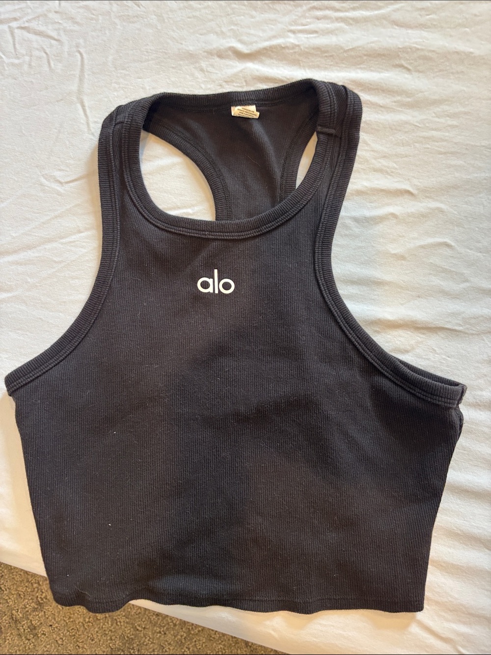 ALO Yoga Black Ribbed Scoop Neck Crop Top